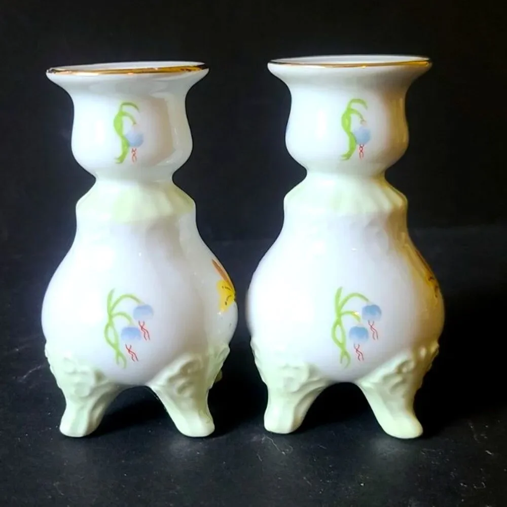 Rare Vintage Lissi Kaplan Giftcraft Crocuses Vintage China Candlestick Holders‎